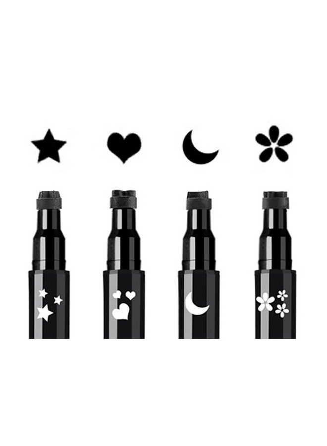 Face Stamp & Eyeliner Set, 4 Pcs Black Shape Stamps And Felt Eye Liners, Dual Ended 2-In-1 Eye Makeup Pen