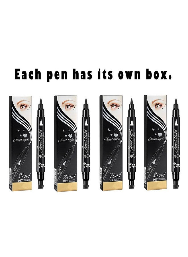 Face Stamp & Eyeliner Set, 4 Pcs Black Shape Stamps And Felt Eye Liners, Dual Ended 2-In-1 Eye Makeup Pen