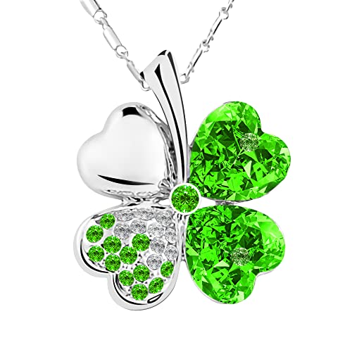 TRUEGOOD Four Leaf Clovers Necklace Crystals,Green Crystal Pendant with Necklace Angel Neckles, 4 Leaf Clover Necklace Eternal love - Image 1