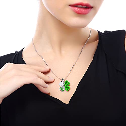 TRUEGOOD Four Leaf Clovers Necklace Crystals,Green Crystal Pendant with Necklace Angel Neckles, 4 Leaf Clover Necklace Eternal love - Image 2