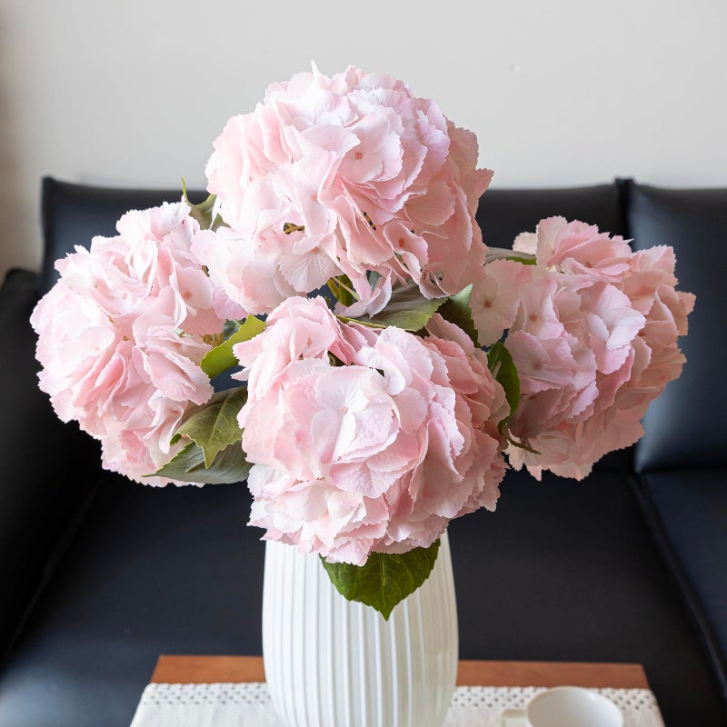 DUYONE 4pcs 22.4'' Realistic Large Artificial Hydrangea Flowers with Long Stem,Light Pink Lifelike Latex Soft Touch Flowers for Home Decor Wedding Arrangements Party Living Room Bouquets - Image 1