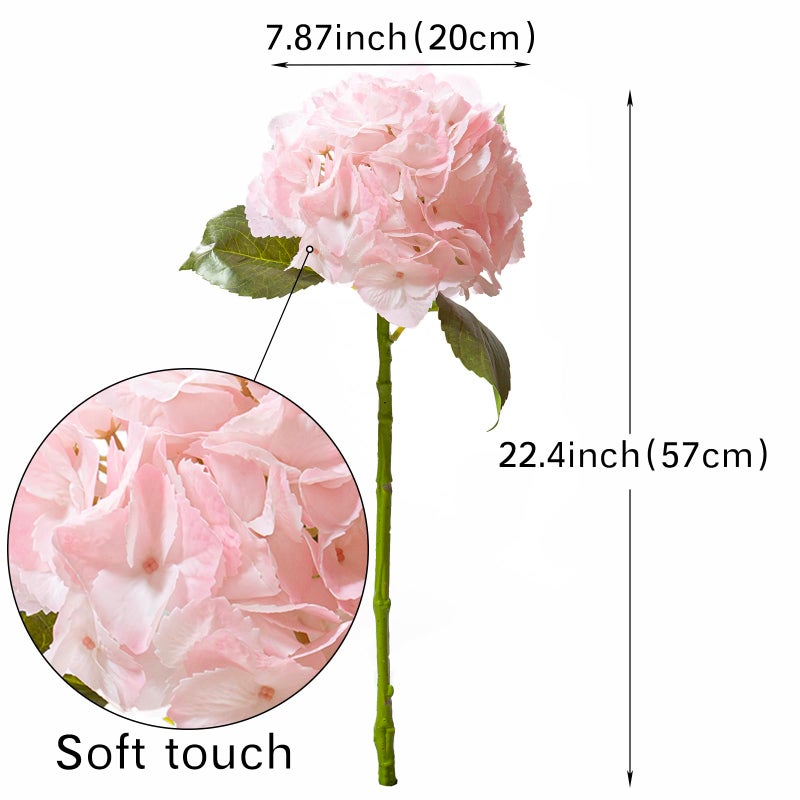 DUYONE 4pcs 22.4'' Realistic Large Artificial Hydrangea Flowers with Long Stem,Light Pink Lifelike Latex Soft Touch Flowers for Home Decor Wedding Arrangements Party Living Room Bouquets - Image 2