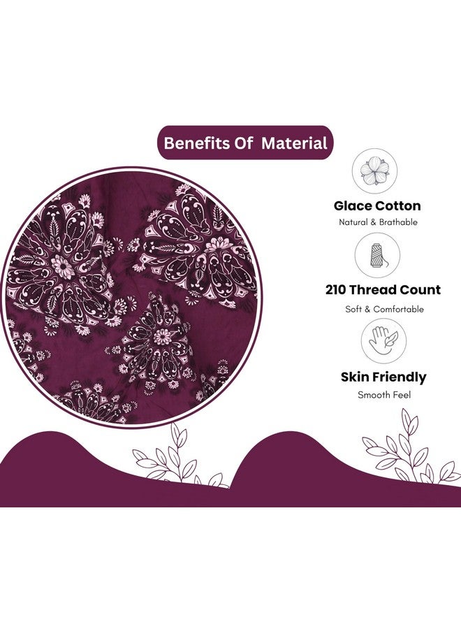 RD TREND Presents Luxurious Glace Cotton Super Soft 210 TC 360° Elastic Fitted Bedsheet King Size (78X72X8 Inch) with 2 Pillow Covers, Color- Wine, Pattern-Flower - Image 4