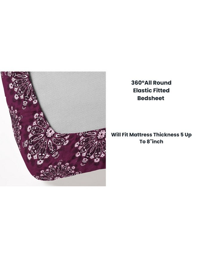 RD TREND Presents Luxurious Glace Cotton Super Soft 210 TC 360° Elastic Fitted Bedsheet King Size (78X72X8 Inch) with 2 Pillow Covers, Color- Wine, Pattern-Flower - Image 5