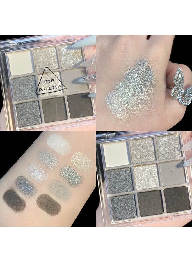 LZYLLS Black Smoky Eyeshadow Palettesilver Shimmer Grey Gold Brown Eyeshadow 9 Colorsglitter Matte Eyeshadow Palettelong Lasting Waterproof Pearl Eye Shadow Pallete Makeup Setwith Eyeshadow Brush（Set A) - Image 3