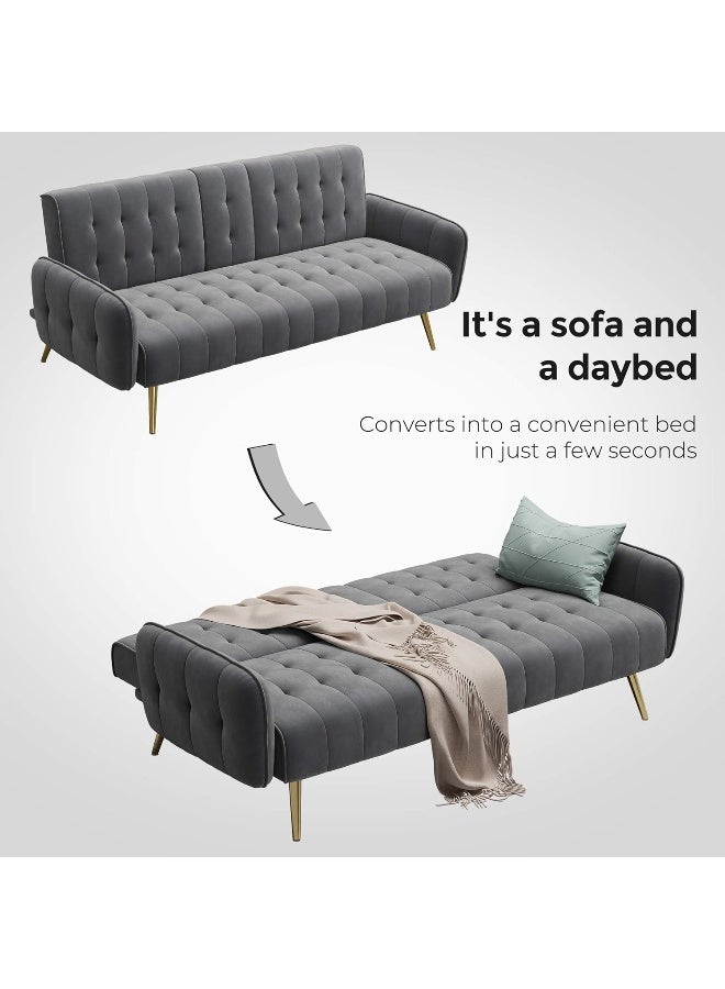 Poppins HOME Living Space Apartment Dorm Office Convertible Couch Removable Armrests Gray Sofa Bed with 2 Cup Holders (Grey) - Image 5