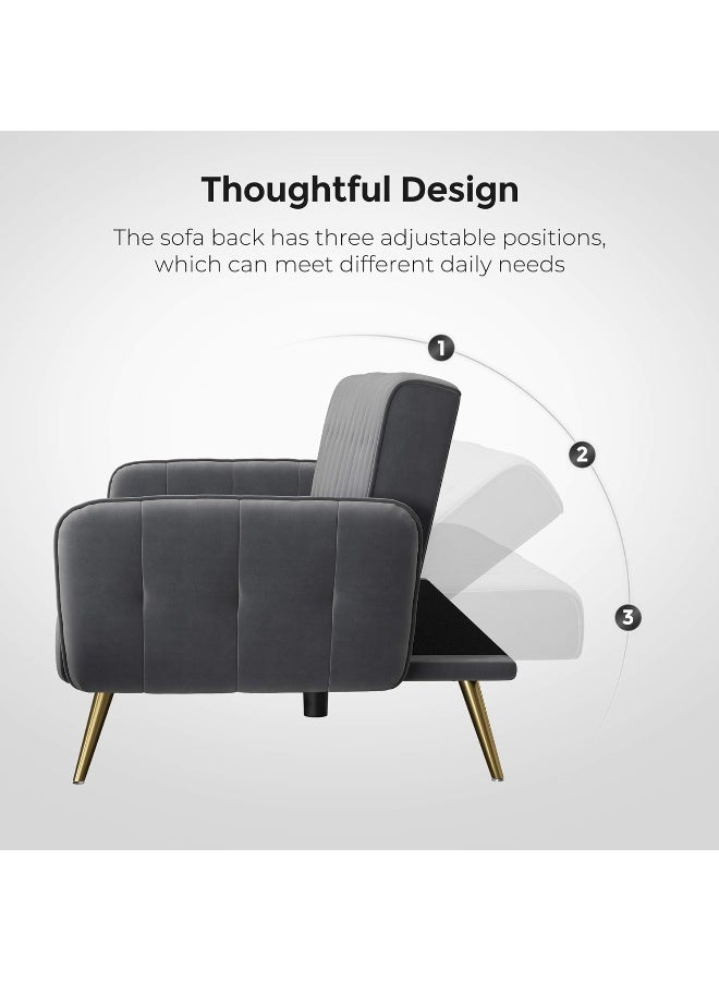 Poppins HOME Living Space Apartment Dorm Office Convertible Couch Removable Armrests Gray Sofa Bed with 2 Cup Holders (Grey) - Image 4