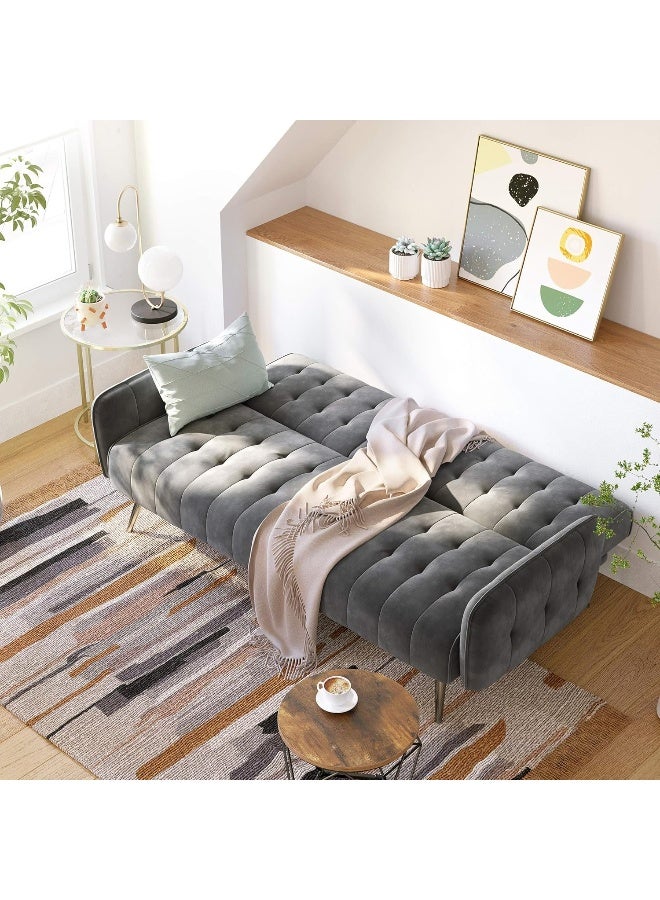 Poppins HOME Living Space Apartment Dorm Office Convertible Couch Removable Armrests Gray Sofa Bed with 2 Cup Holders (Grey) - Image 2