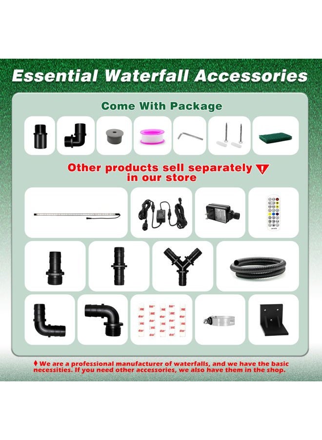 LONGRUNNEW Waterfall Spillway, Stainless Steel Pool Fountain w/Top Open Lip & Pipe Connector Kits for Outdoor/Indoor Decorative, 11.8'' Pool Water Feature for Garden Patio, Backyard Koi Pond Decor - Image 5