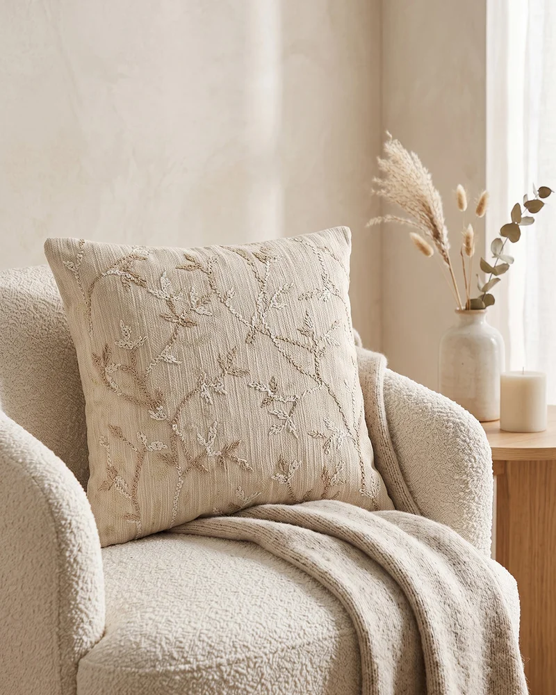 Redtag Cream Floral Embroidered Cushion 45cm x 45cm