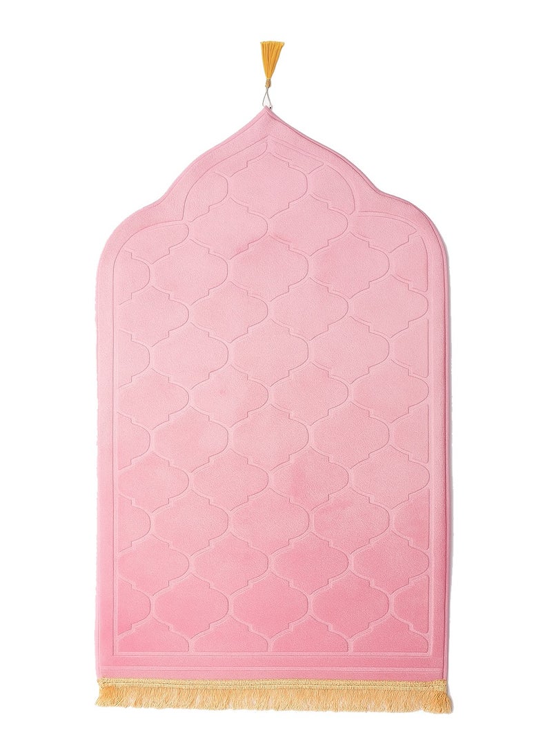 Fabienne Embossed Prayer Mat Anti-Slip Velvet Top Islamic Prayer Mat Dome Style Thick Padded Sajadah Prayer Rug for Men Women Eid Gift Ramadan Pink 70x110 cm - Image 3