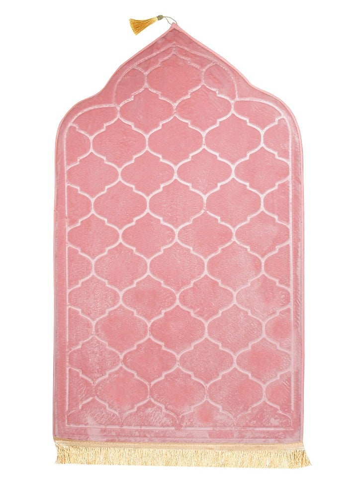Embossed Prayer Mat Anti-Slip Velvet Top Islamic Prayer Mat Dome Style Thick Padded Sajadah Prayer Rug for Men Women Eid Gift Ramadan Pink 70x110 cm