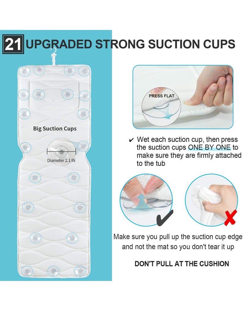 OMYSTYLE Full Body Bath Pillow, Bath Pillows for tub with Mesh Washing Bag & 21 Non-Slip Suction Cups, Spa Bathtub Pillow for Head Neck Shoulder and Back Support - 5D Air Mesh & Quick Drying  - Image 2