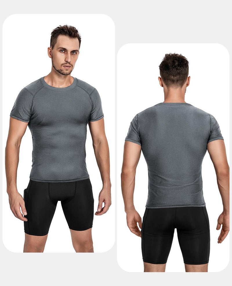 Niksa Men's Compression Shirts 3/5 Pack, Short Sleeve Athletic Compression Tops Cool Dry Workout T Shirt - Image 2