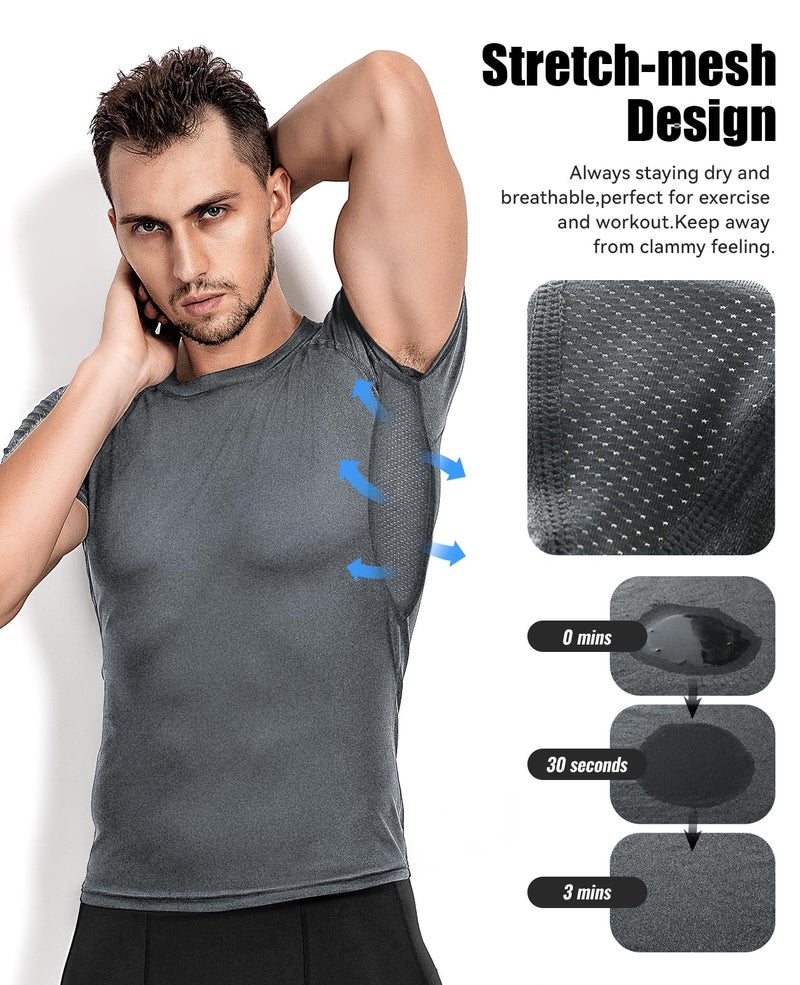 Niksa Men's Compression Shirts 3/5 Pack, Short Sleeve Athletic Compression Tops Cool Dry Workout T Shirt - Image 3