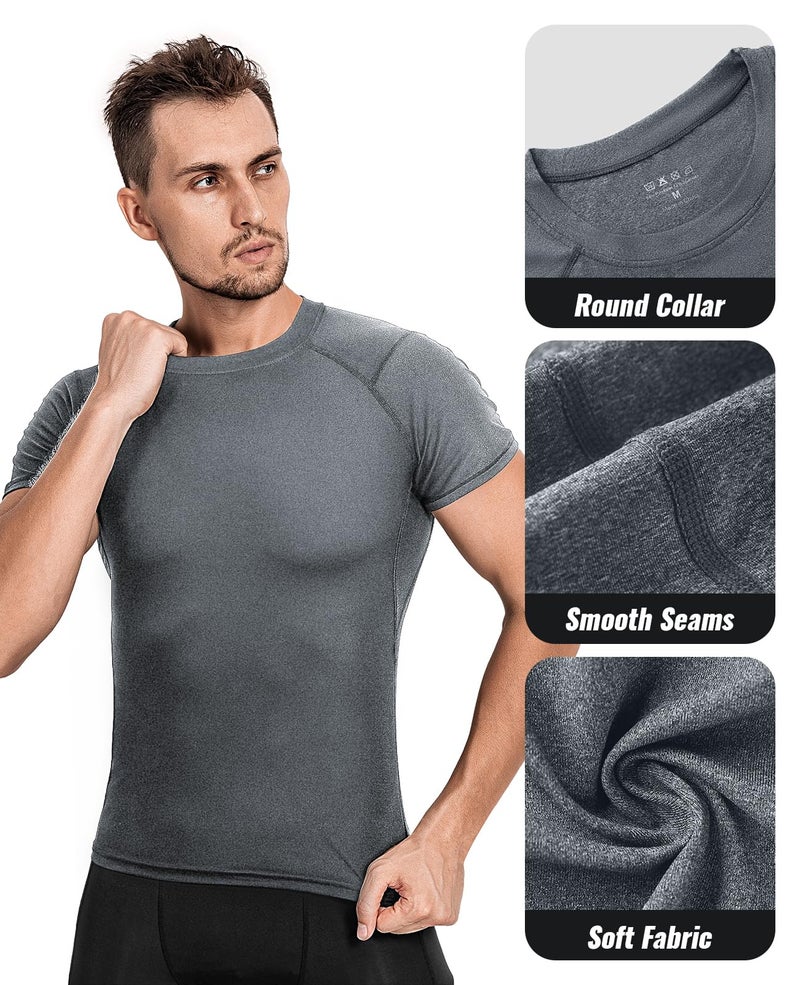 Niksa Men's Compression Shirts 3/5 Pack, Short Sleeve Athletic Compression Tops Cool Dry Workout T Shirt - Image 4