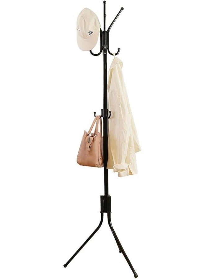 رف قائم بذاته، عملي، مصنوع من المعدن، حامل معاطف بستة خطافات، منظم أرضي لغرفة النوم، غرفة المعيشة، المكتب، المدخل، لتعليق الملابس والقبعات والحقائب والسترات، صغير الحجم وموفر للمساحة، 42 × 165 سم (أسود) - Image 3