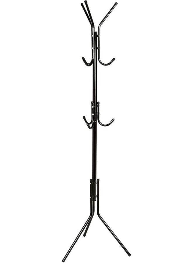 رف قائم بذاته، عملي، مصنوع من المعدن، حامل معاطف بستة خطافات، منظم أرضي لغرفة النوم، غرفة المعيشة، المكتب، المدخل، لتعليق الملابس والقبعات والحقائب والسترات، صغير الحجم وموفر للمساحة، 42 × 165 سم (أسود) - Image 2