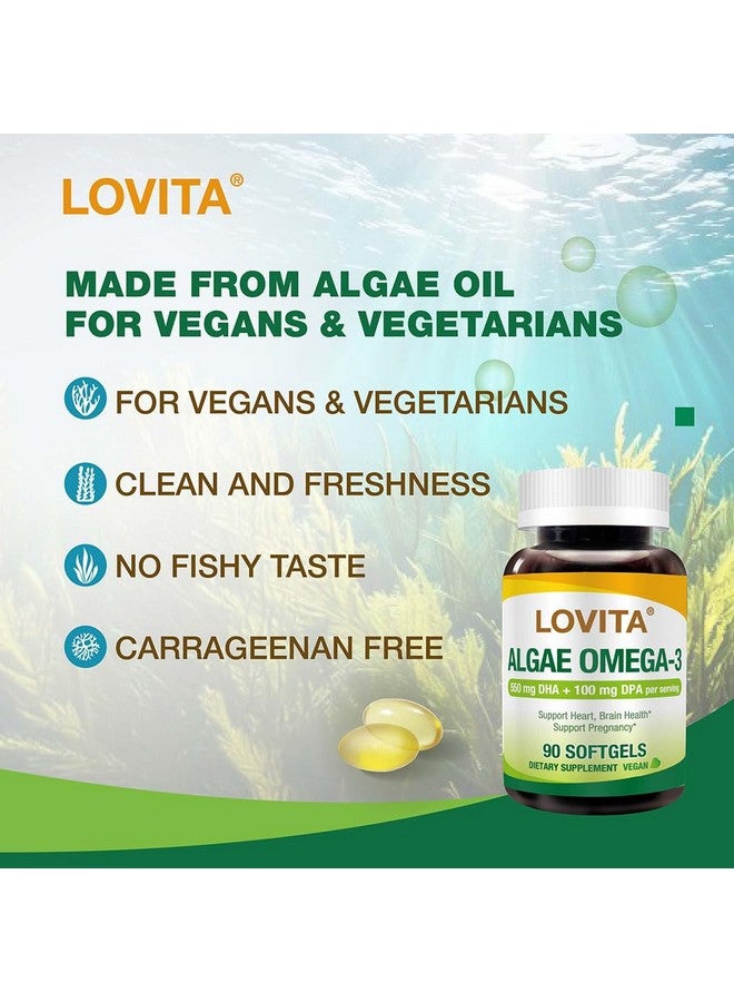 Lovita لوفيتا أوميغا-3 من الطحالب، DHA و DPA نباتي وقائم على النباتات، بديل زيت السمك، 1000 ملغ زيت الطحالب، يدعم صحة القلب والدماغ، خالي من الكاراجينان، 90 كبسولة لينة - Image 4