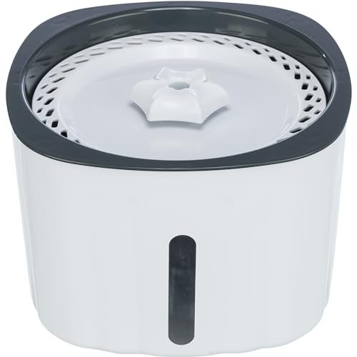 TRIXIE Flower 68oz Drinking Fountain for Dogs and Cats, Automatic Water Dispenser, Dog Water Bowl,White/Gray - Image 1