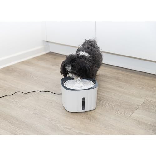 TRIXIE Flower 68oz Drinking Fountain for Dogs and Cats, Automatic Water Dispenser, Dog Water Bowl,White/Gray - Image 3