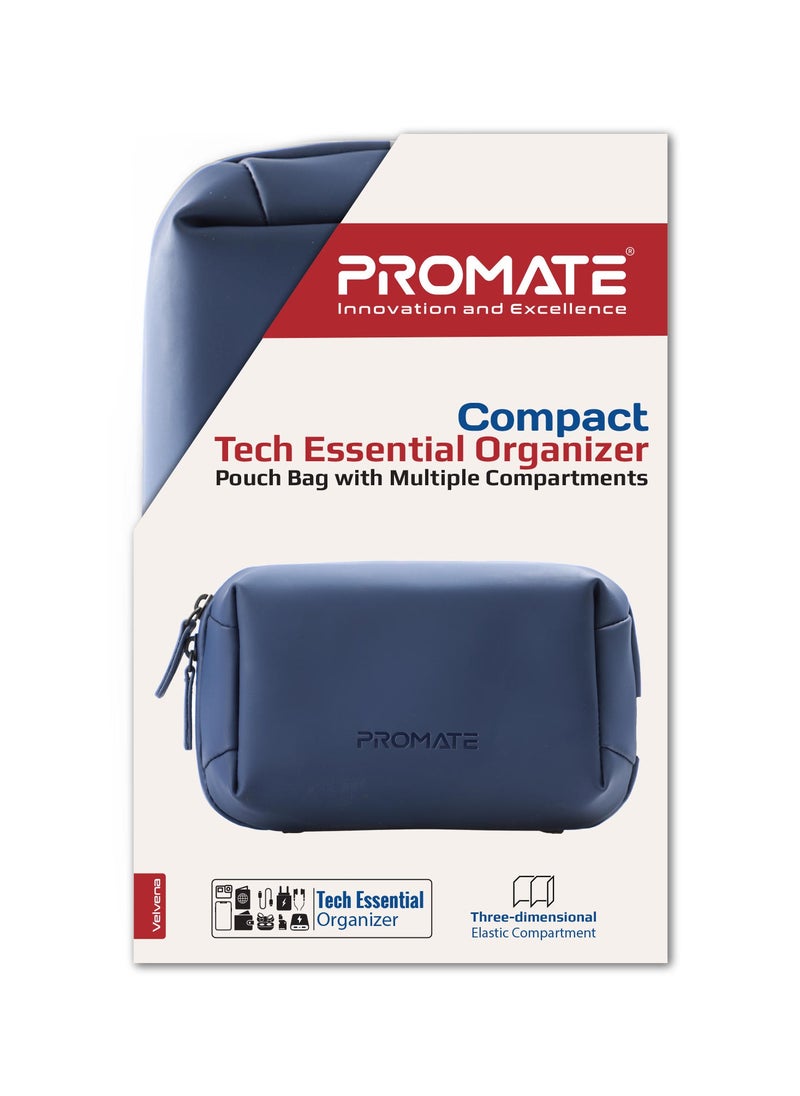 PROMATE - Promate Mini Tech Organizer Pouch with Multiple Compartments, Durable Waterproof PU Material, Lightweight Compact Design - Image 1