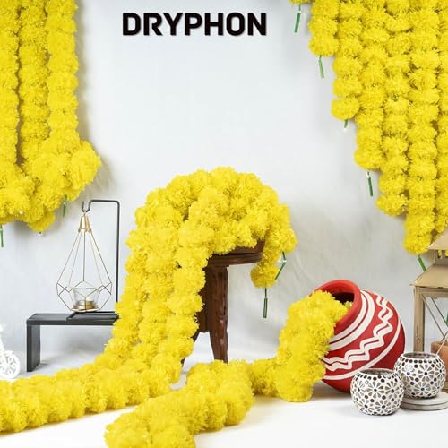 DRYPHON Artificial Flowers for Decoration, Marigold Flowers Garlands for Home Decoration, Diwali Items for Home Decor, Pooja Room Items Wedding Housewarming (Yellow, Pack of 10) - Image 3