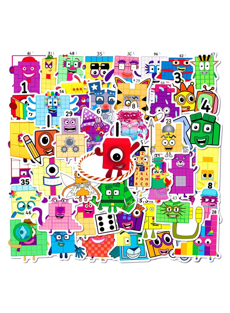 ملصقات فينيلية لطيفة مقاومة للماء مكونة من 50 قطعة من Numberblocks