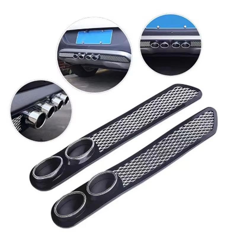 AutoBizarre Car Rear Bumper Dummy Dual Exhaust Pipe Sticker Bumper Lip Diffuser for Decoration Universal for All Cars – Set of 2 (Black) - Image 2