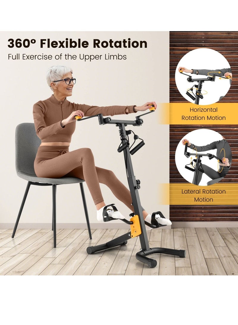 WALALLA Foldable pedal exerciser for seniors, hand arm leg knee physical therapy exercise bike w/adjustable height, handgrip, resistance Band, recovery home workout equipment for elderly - Image 2
