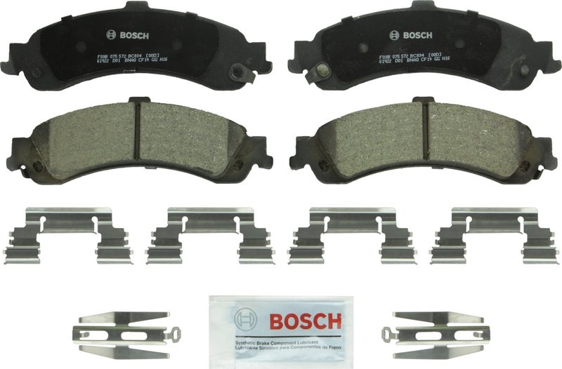 Bosch BC834 QuietCast Premium Ceramic Disc Brake Pad  Compatible with Select Cadillac Escalade ESV EXT Chevrolet Avalanche Silverado Suburban Tahoe GMC Sierra Yukon Yukon XL REAR