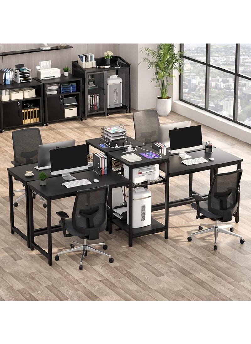 JINQI - Double Desk with Power Outlet, with Open Storage Shelves and Printer Stand 2 Person computer table, for Home Office, Student Study. Black - Image 1