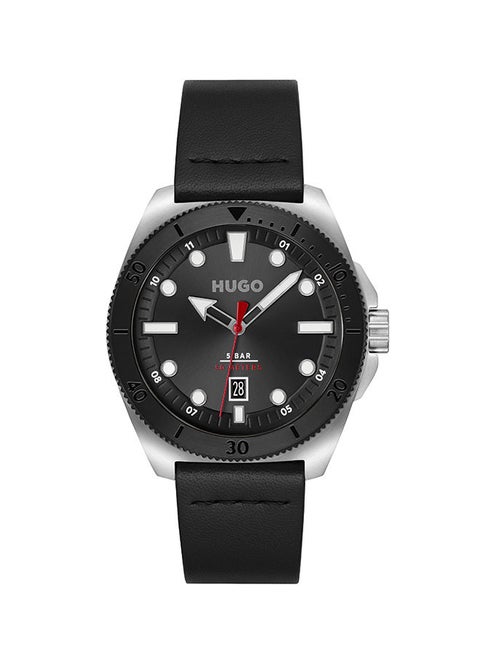 Men Analog Round Shape Leather Wrist Watch 44 mm
