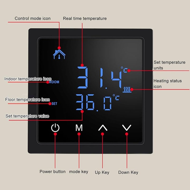 Smart Digital LED Thermostat For Underfloor Heating AC 85V 250V 16A Black - Image 4