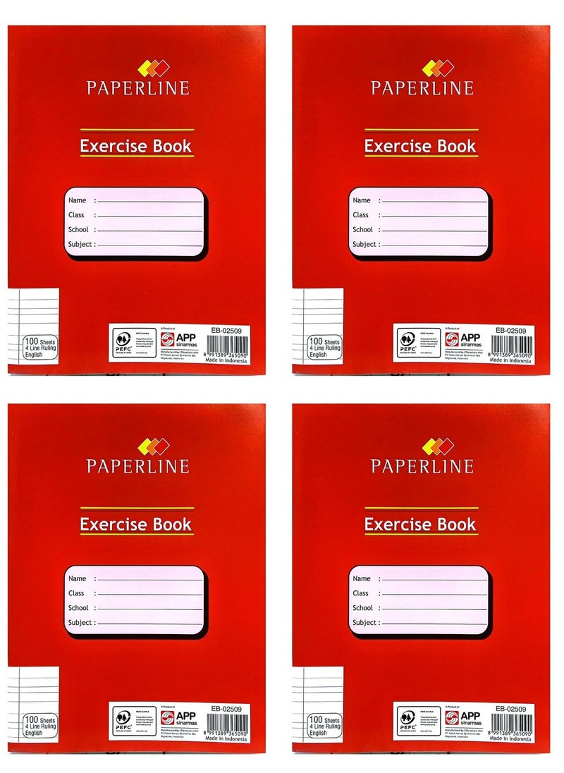 4-Line A5 Ruling Exercise Book English 100 Sheets Red Color Pack Of 4 - pzsku/Z287EC684C6267F17215EZ/45/_/1719331131/bc02e8a9-55a7-4041-9047-b820f256397e