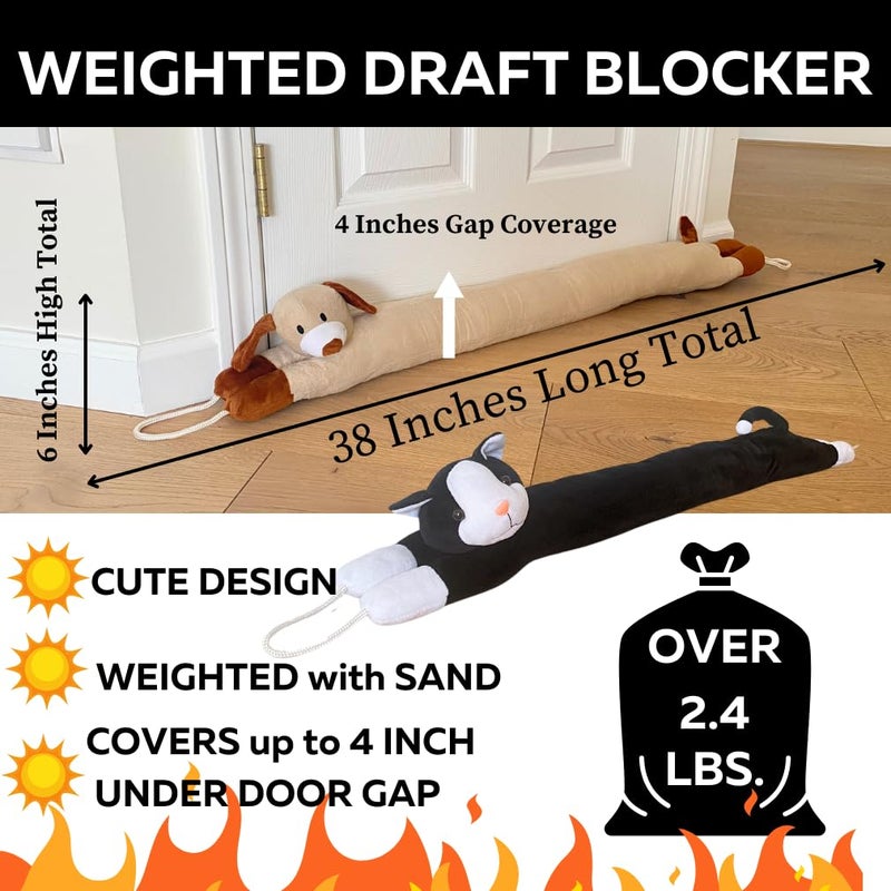 إيفلوتس سدادة مسودة Evelots تحت الباب للقطط والكلاب - مرجحة - عبوتان - تحافظ على الهواء البارد خارجًا - مانع الرياح والغبار والرائحة - رائعة للنوافذ - بطول 38 بوصة - كيتي وجرو شديدة التحمل - حلقات تعليق - Image 2
