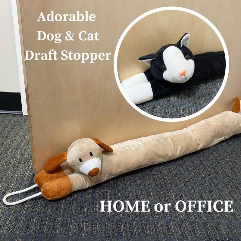 إيفلوتس سدادة مسودة Evelots تحت الباب للقطط والكلاب - مرجحة - عبوتان - تحافظ على الهواء البارد خارجًا - مانع الرياح والغبار والرائحة - رائعة للنوافذ - بطول 38 بوصة - كيتي وجرو شديدة التحمل - حلقات تعليق - Image 3