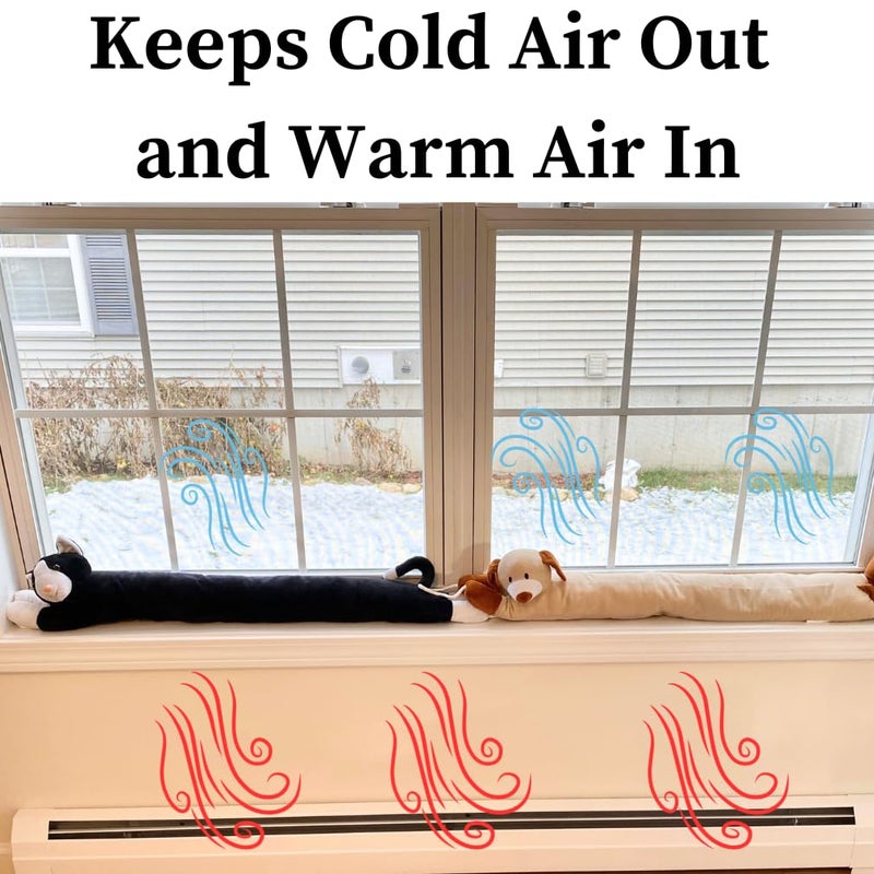 إيفلوتس سدادة مسودة Evelots تحت الباب للقطط والكلاب - مرجحة - عبوتان - تحافظ على الهواء البارد خارجًا - مانع الرياح والغبار والرائحة - رائعة للنوافذ - بطول 38 بوصة - كيتي وجرو شديدة التحمل - حلقات تعليق - Image 5