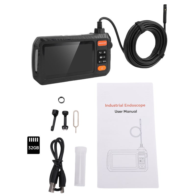 كاميرا فحص مجاري مياه ذات عدسة مزدوجة بدرجة دقة 1080P مع 8 مصابيح إلـي دي وثلاثة مستويات لمعان، ومكبر ذي دورة دوران 180 درجة بطاقة ذاكرة بسعة 32 جيجابايت وبلوتر نصف صلب بطول 6.5 قدم للصيانة الأجهزة / فحص الصرفات، عدسة مزدوجة - Image 1