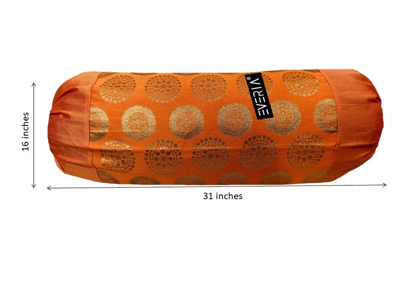 EVERIA® Dupion Silk Brocade Bolster Cover (16x31 inches Approx) Pack of 2 (Orange) - Image 3