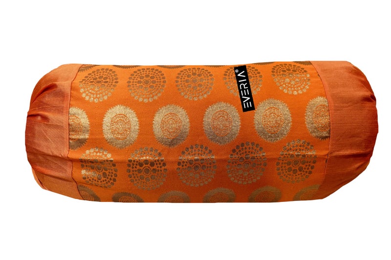 EVERIA® Dupion Silk Brocade Bolster Cover (16x31 inches Approx) Pack of 2 (Orange) - Image 2