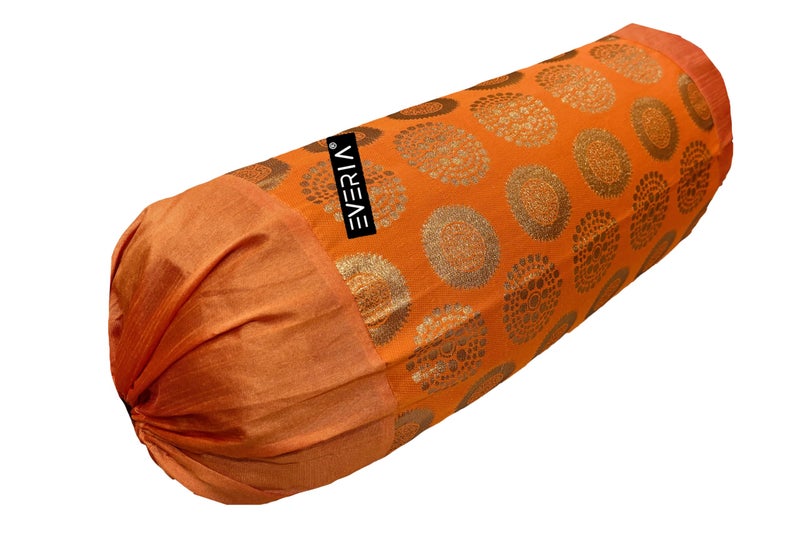 EVERIA® Dupion Silk Brocade Bolster Cover (16x31 inches Approx) Pack of 2 (Orange) - Image 4