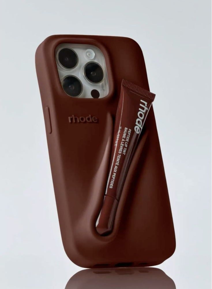 rhode 15 Pro Max Silicone Lip Holder for Cell Phone,(case only) Lip Gloss Adhesive Sleeve for Phone, Lip Holder Stick-on Phone Case, Back Stick On Holder for iPhone 15 pro Max Espresso color - Image 1