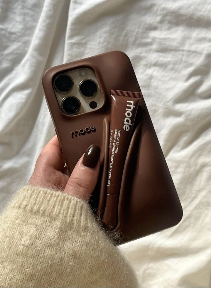 rhode 15 Pro Max Silicone Lip Holder for Cell Phone,(case only) Lip Gloss Adhesive Sleeve for Phone, Lip Holder Stick-on Phone Case, Back Stick On Holder for iPhone 15 pro Max Espresso color - Image 4