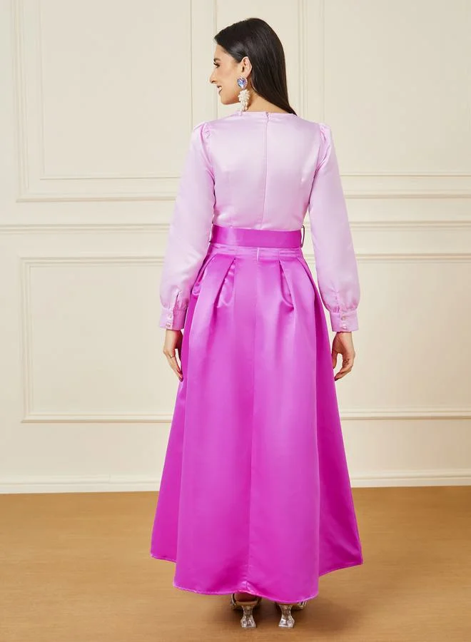 Styli Satin Colorblock Dress