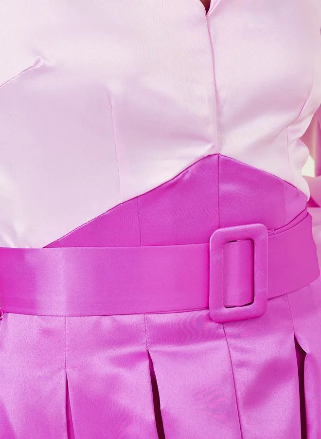 Styli Satin Colorblock Dress
