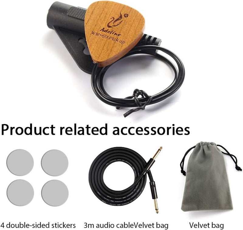 Adeline Ukulele pickup transducer, It's suitable for Classical Acoustic Guitar Violin Viola Banjo Mandolin Ukulele Uke Cello， can "eq" the sound with placement front,side,back etc. (Heart) - Image 4