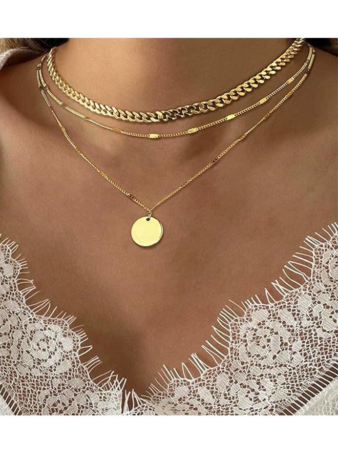 قلادات طبقات مطلية بالذهب عيار 14 قيراطا للنساء مجموعة قلادة ذهبية ، رابط كوبي ، سلسلة ثعبان ، سلاسل طبقات مشبك ورق ، حبل ملتوي وسلسلة ملتوية ، قلادة طبقات عصرية - Image 1