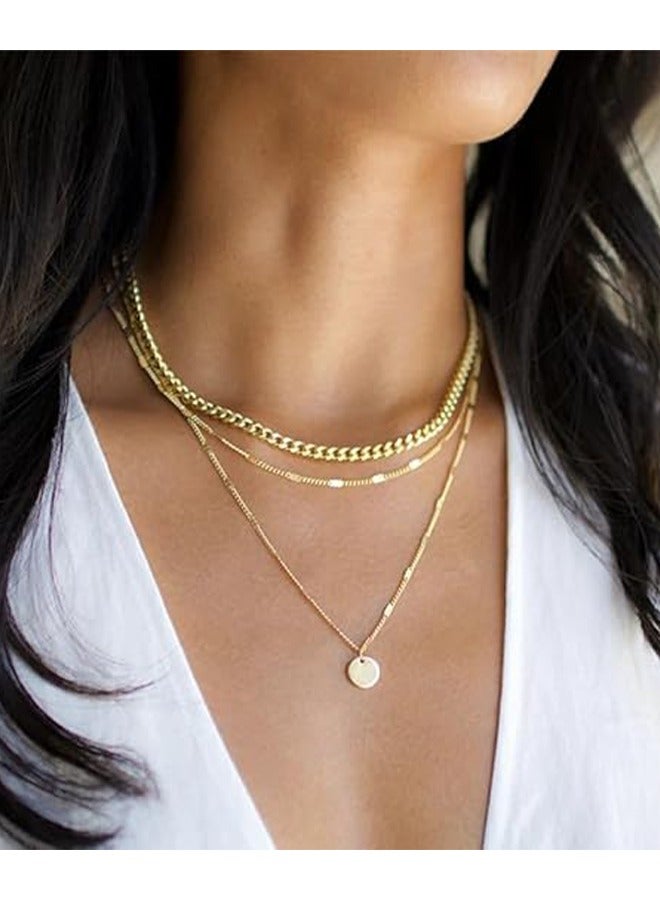 قلادات طبقات مطلية بالذهب عيار 14 قيراطا للنساء مجموعة قلادة ذهبية ، رابط كوبي ، سلسلة ثعبان ، سلاسل طبقات مشبك ورق ، حبل ملتوي وسلسلة ملتوية ، قلادة طبقات عصرية - Image 2