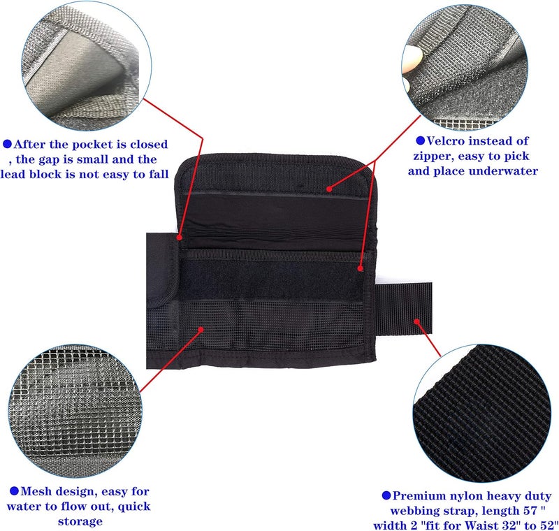 MOOCY 4 Neoprene Pocket Scuba Weight Belt，Spear Fishing Nylon-fit for Waist 32" to 52" - Quick-Release Buckle - Image 5